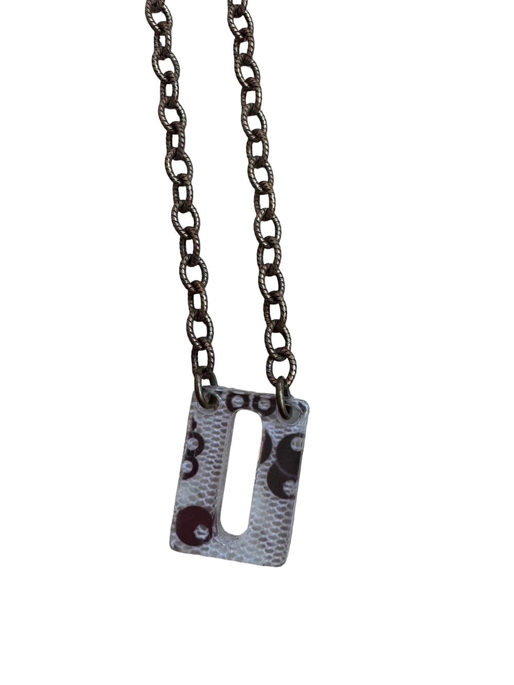 Rectangular Cutout Pendant Necklace in Cream and Brown